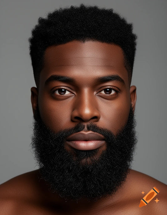 Black man with full thick beard and natural coily hair - beard care routine for Black men